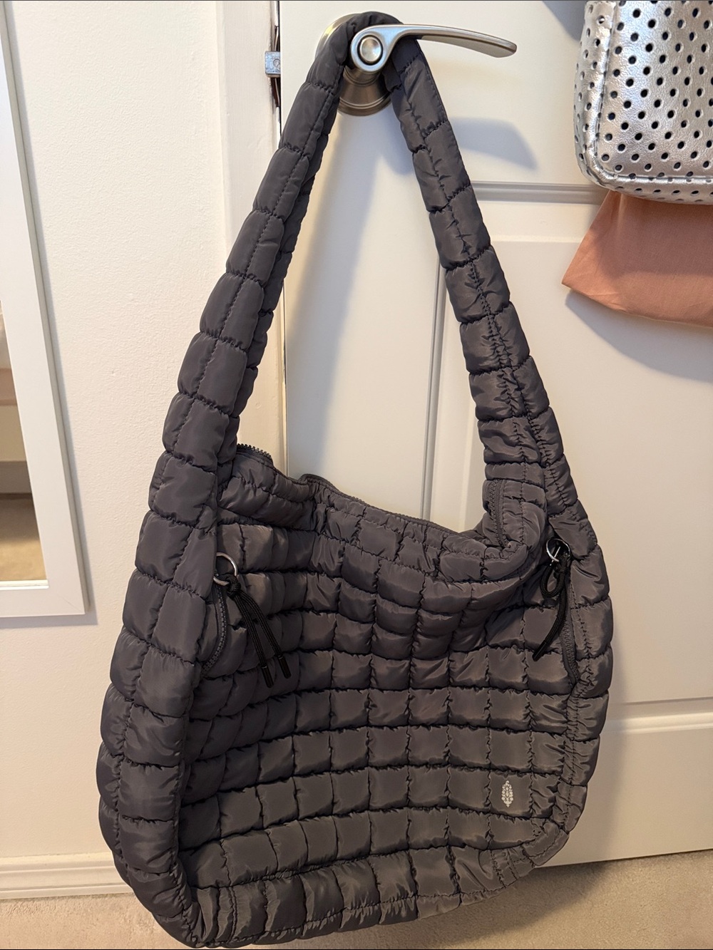 Free People Quilted Tote Bag in Dark Gray